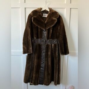 Vintage Faux Mink Fur Coat with 100% Leather Details